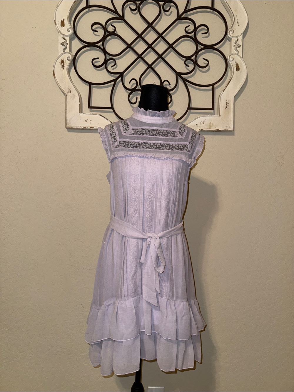 Dance & Marvel Lavender Ruffle Lace-Yoke Belted Dress